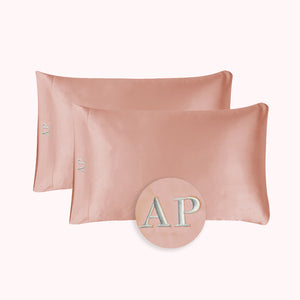 RISE Essential Embroidered Satin Pillowcase - Soft Rose (2 Pack)