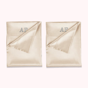 RISE Essential Embroidered Satin Pillowcase - Champagne (2 Pack)