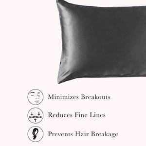 RISE Essential Embroidered Satin Pillowcase - Charcoal Grey (2 Pack)