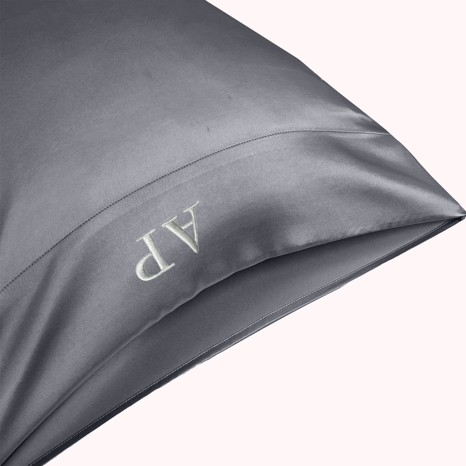 RISE Essential Embroidered Satin Pillowcase - Charcoal Grey (2 Pack)