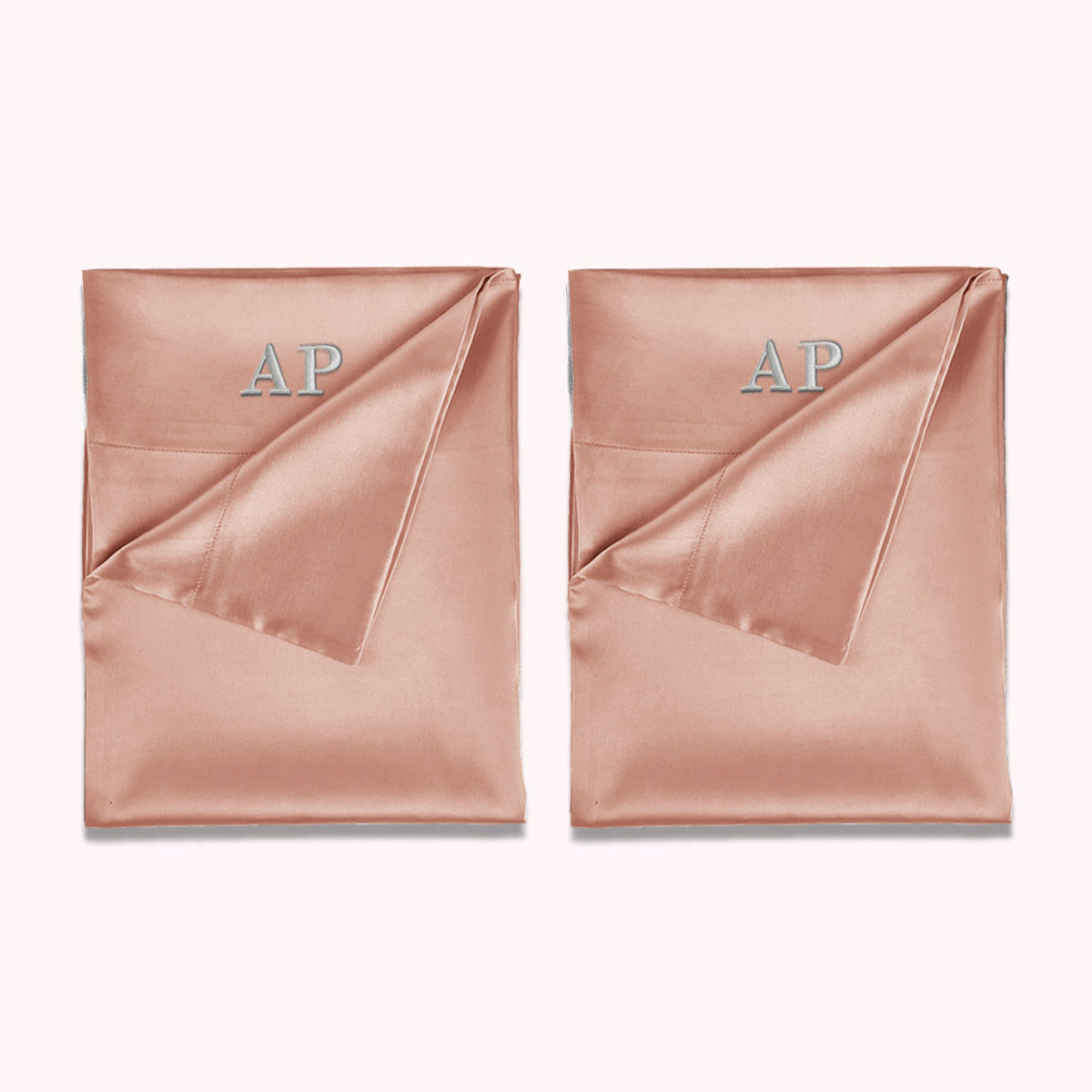 RISE Essential Embroidered Satin Pillowcase - Soft Rose (2 Pack)