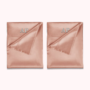 RISE Essential Embroidered Satin Pillowcase - Soft Rose (2 Pack)