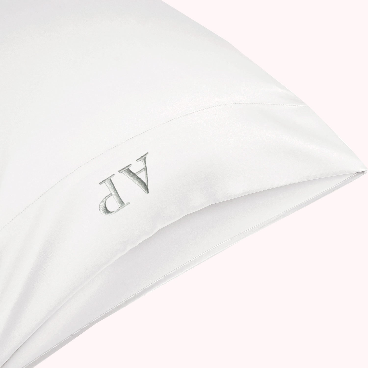 RISE Essential Embroidered Satin Pillowcase - Pearl White (2 Pack)