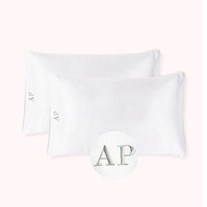 RISE Essential Embroidered Satin Pillowcase - Pearl White (2 Pack)