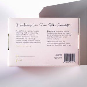 Back of raw silk pink box packaging with product information