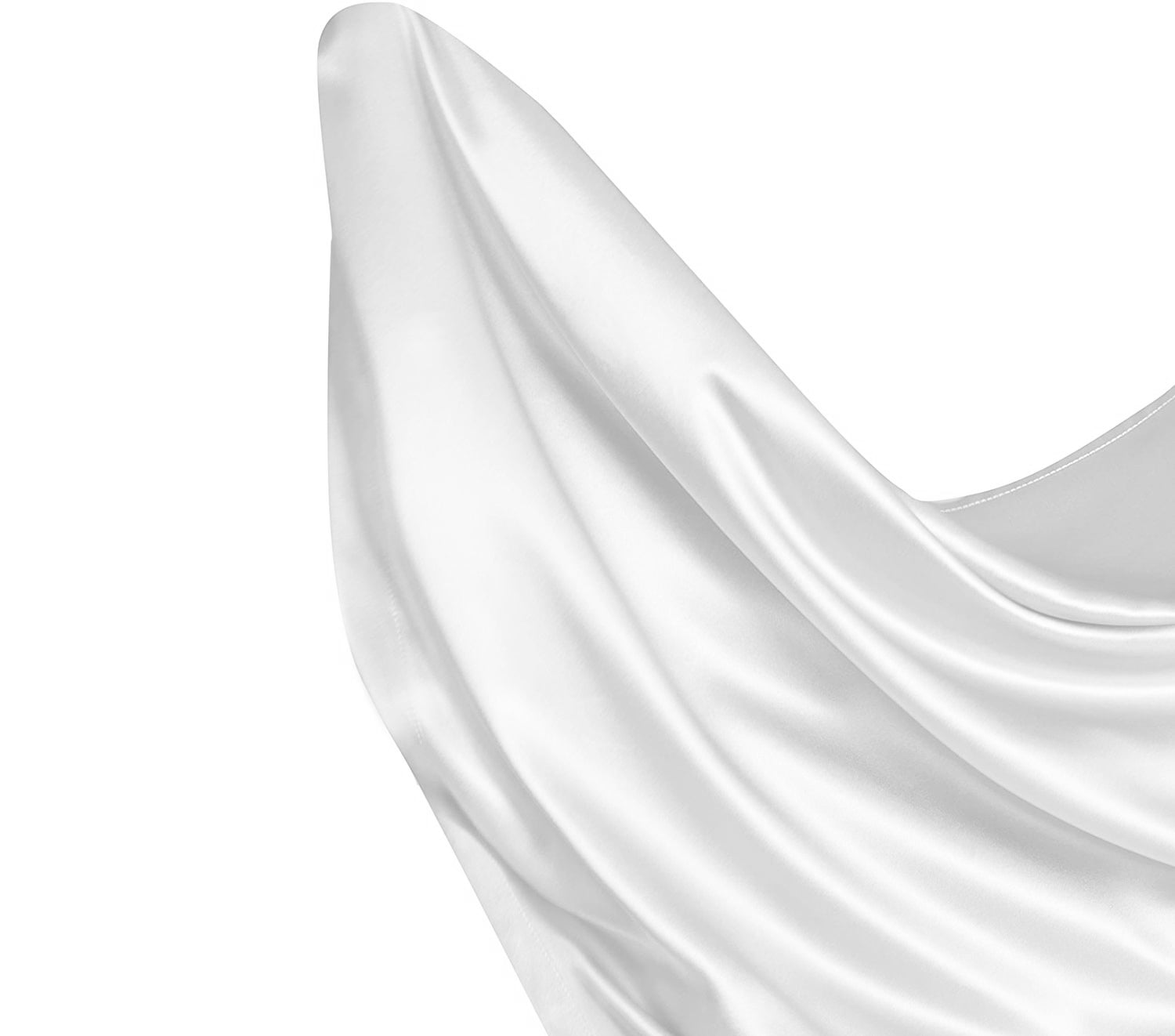 Satin fitted sheet in white floating in the air