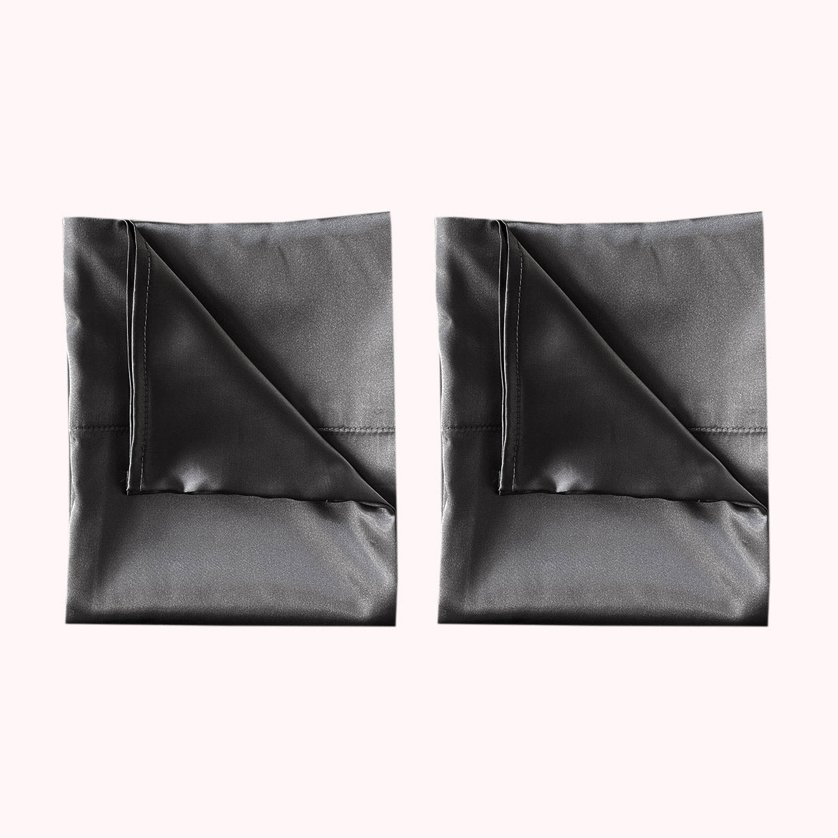2 folded satin pillowcases in dark gray