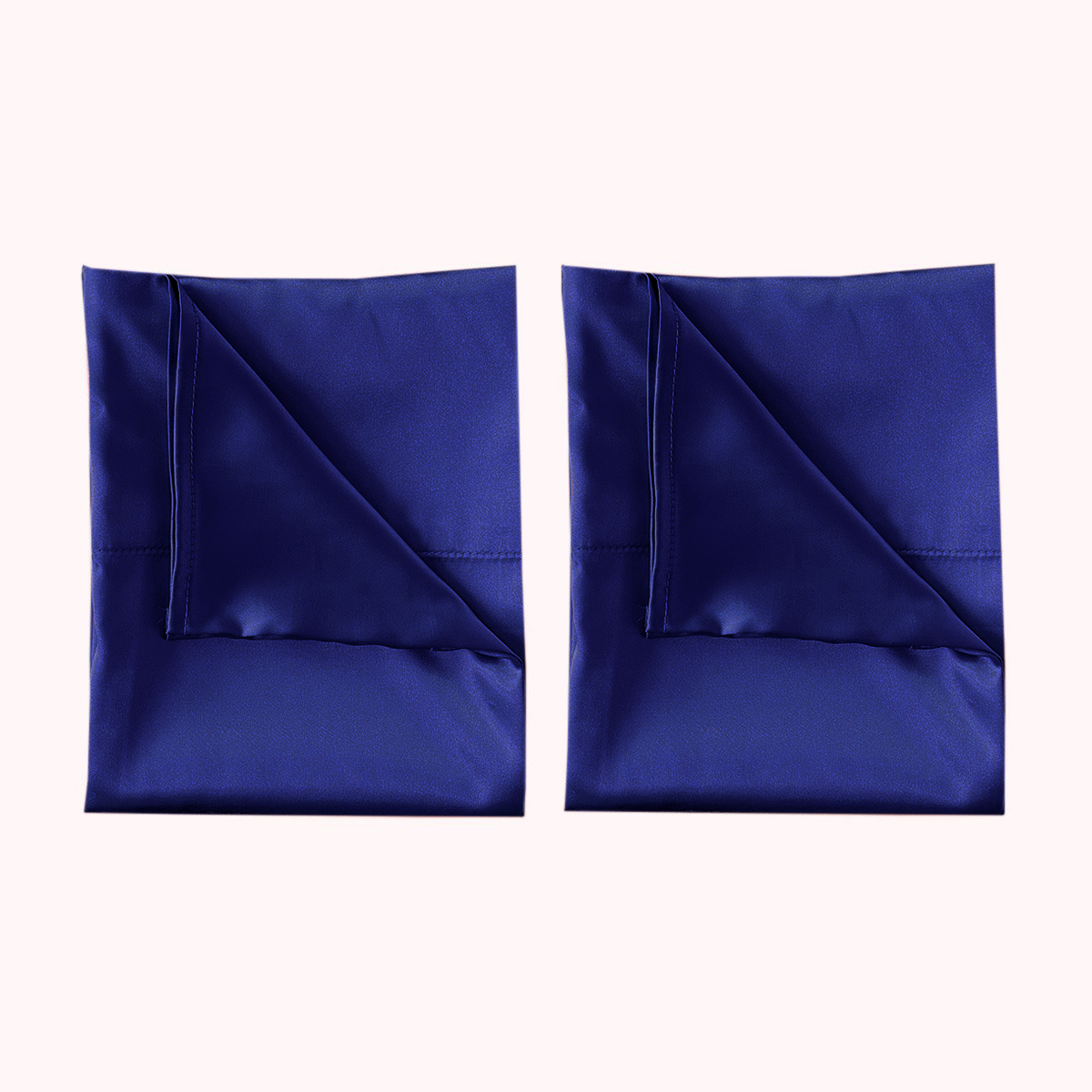 2 folded satin pillowcases in navy blue