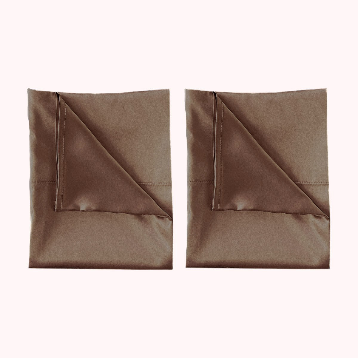 2 folded satin pillowcases in taupe
